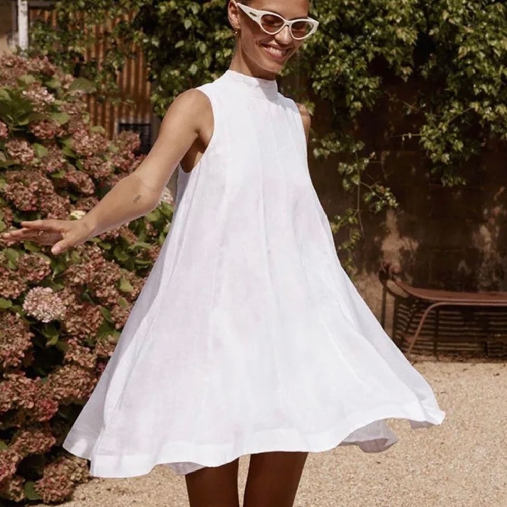DISSH white linen mini dress with bow